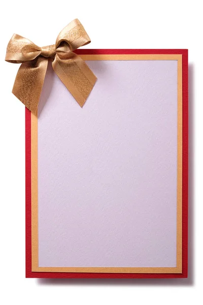 Gift Card Gold Bow Decoration Flat Front View Vertical — Stock Photo, Image