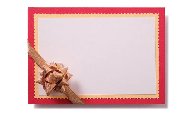 Christmas Gift Card Gold Bow Red Border — Stock Photo, Image