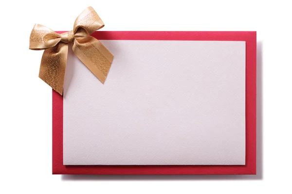 Natal Cartão Ouro Arco Envelope Vermelho — Fotografia de Stock