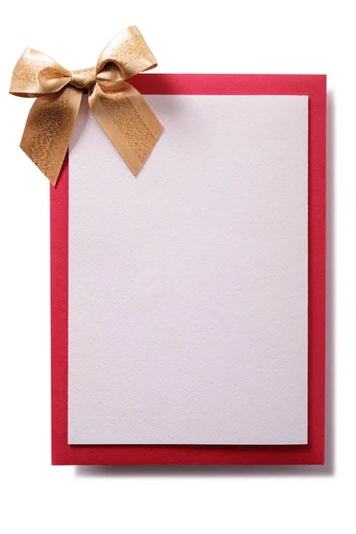 Kerstkaart Verticale Gouden Boog Rode Envelop — Stockfoto