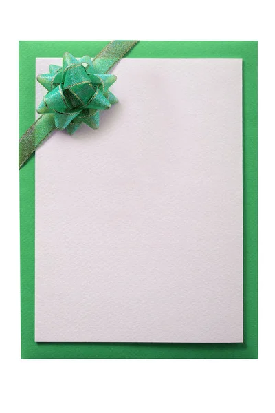 Weihnachtskarte Grünes Band Schleife Vertikal Isoliert — Stockfoto