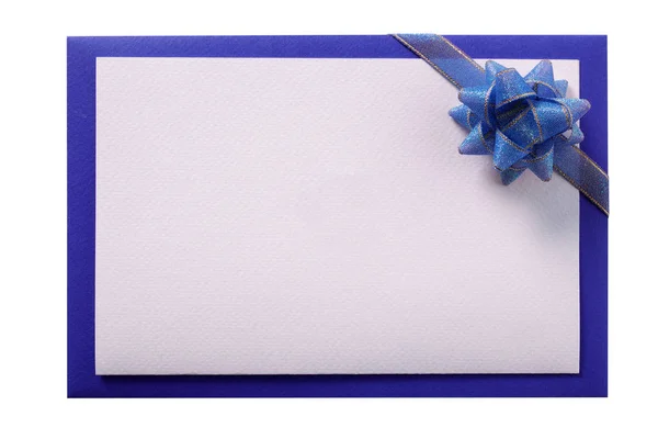 Invite Card Blue Ribbon White Copy Space Isolated — Stock Photo, Image