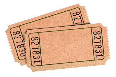 Eski boş Çekiliş biletleri izole beyaz arka plan