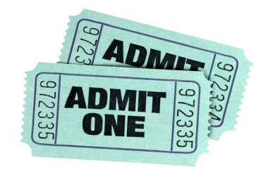 İki yeşil beyaz arka plan üzerinde izole bir sinema bileti itiraf.