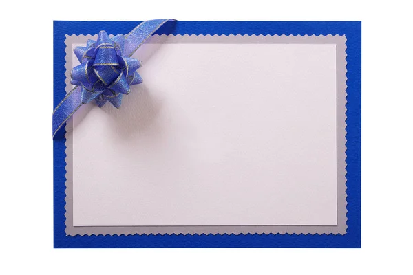 Inbjudan Bjuda Kortet Blue Ribbon Bow Dekoration Isolerade — Stockfoto