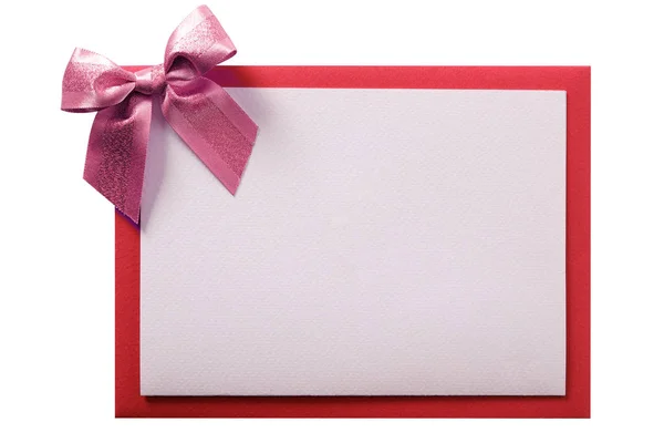 Christmas Card Pink Ribbon Bow Red Envelope Border — Stock Photo, Image