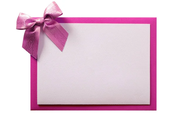 Christmas Card Pink Ribbon Bow Envelope Frame Isolated — Stock Photo, Image