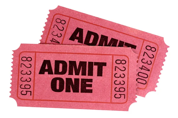 Due Rosso Ammettere Biglietti Isolato Sfondo Bianco — Foto Stock