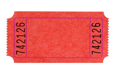 Boş kırmızı tiyatro bilet üzerinde beyaz izole 