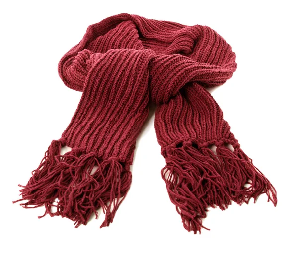 Foulard Rouge Hiver Laine Épaisse Isolé Fond Blanc — Photo