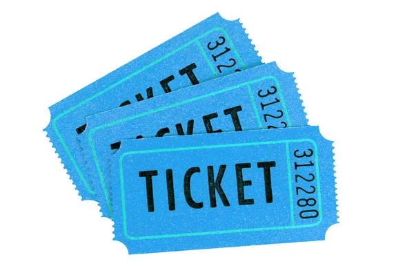 Three Blue Movie Tickets Isolated White Background — Stock Photo, Image