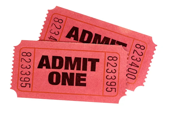 Two Red Admit One Retro Movie Tickets Isolated — Stock Photo, Image