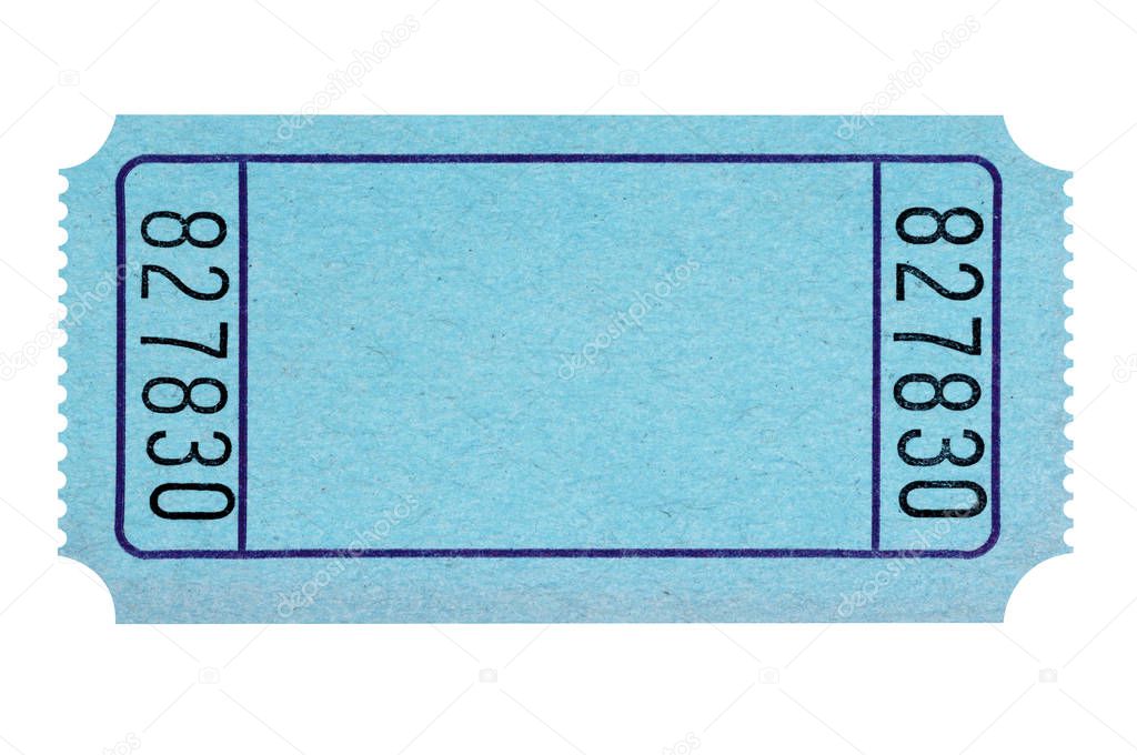 Blank blue raffle ticket isolated on white 
