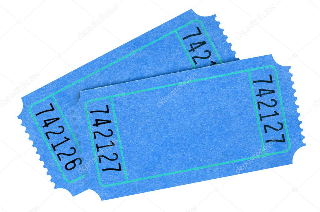 Two blank blue tickets isolated 