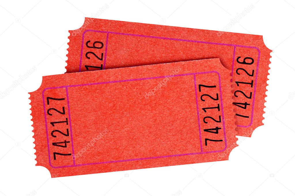 Two blank red movie tickets isolated 