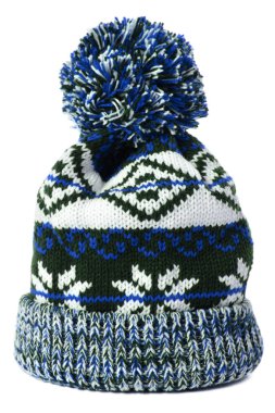 Mavi kar tanesi desen kış kayak bobble izole şapka 