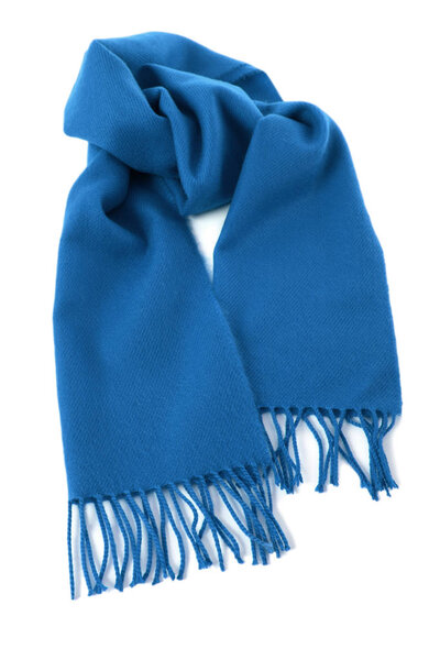Blue winter scarf isolated white background