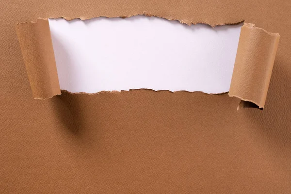 Strappato Marrone Carta Sfondo Cornice Striscia Bianco Arricciato Bordi — Foto Stock