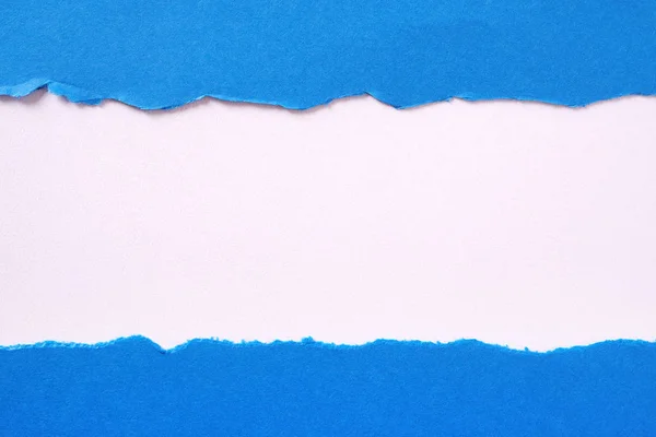 Torn blue paper strip straight edge border flat — Stock Photo, Image