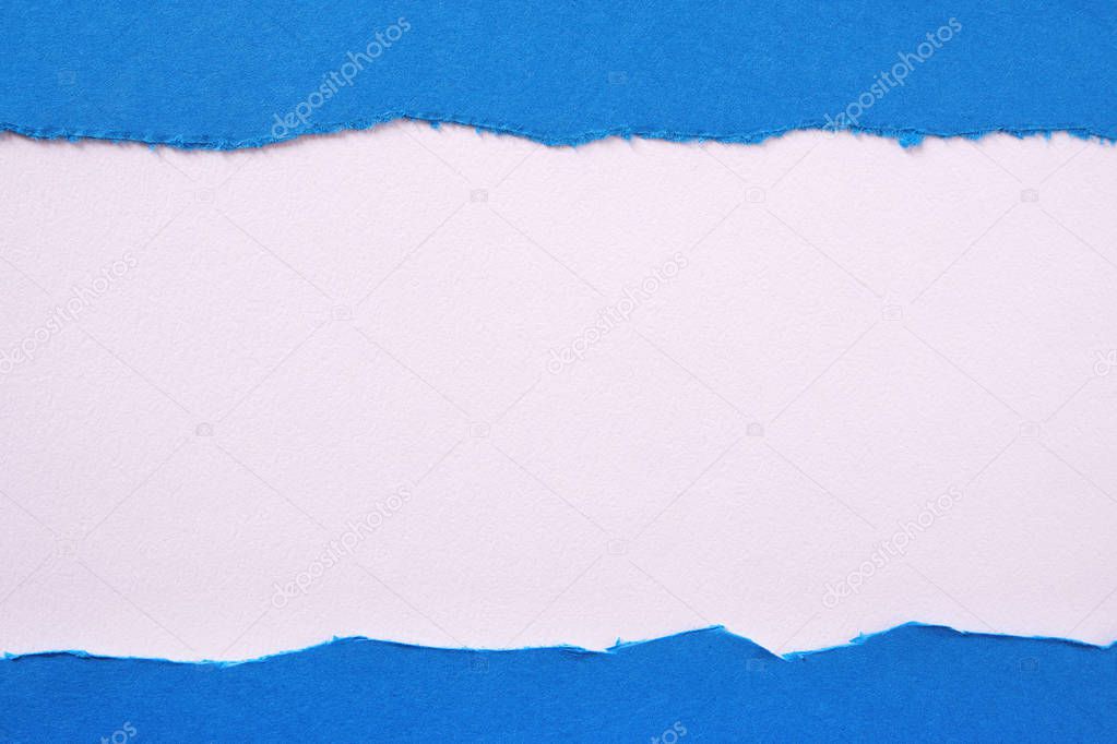 Torn paper blue strip untidy edge white frame