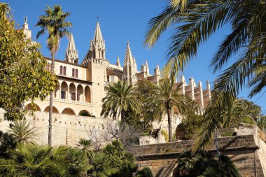 Palma Mallorca katedral Santa Maria La Seu yan görünümü şehir duvar