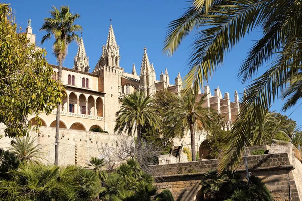 Palma Mallorca cathedral Santa Maria La Seu side view city wall Stock Image