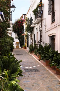 Tipik Endülüs Ispanya eski köy beyaz badanalı evler