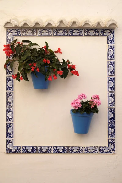 Andalusien Spanien weiß getünchte Dorf Blumentopf Wanddisplay — Stockfoto