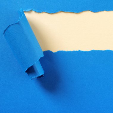 Yırtık mavi kağıt şerit sarı arka plan çerçeve