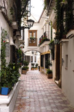 Marbella eski şehir Endülüs İspanya tipik İspanyol köyü beyaz badanalı evler