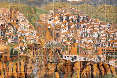 Ronda, Endülüs, İspanya - 16 Mart 2019 : Ronda eski şehir duvar karografik harita