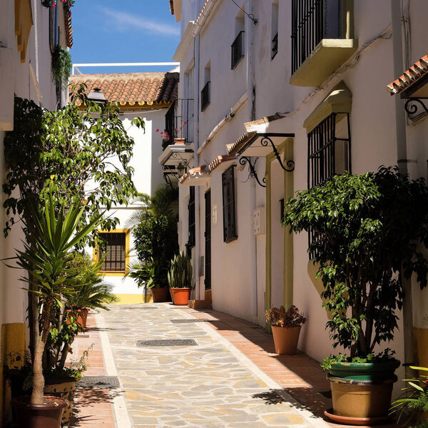Typical Andalucia Spain old village whitewashed houses town street