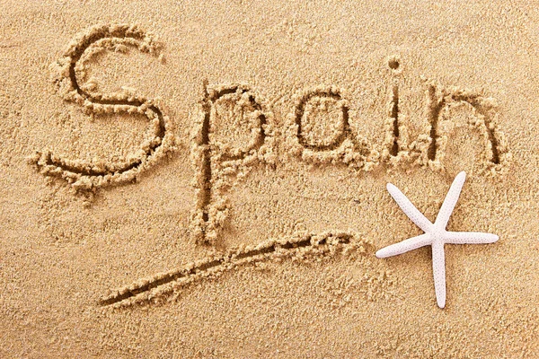 Spain summer beach sand writing message — Stock Photo, Image