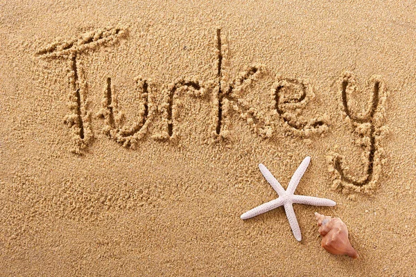 Turquía playa escritura mensaje vacaciones de verano —  Fotos de Stock