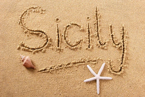 Sizilien Strand Schreiben Nachricht Sommer Konzept — Stockfoto