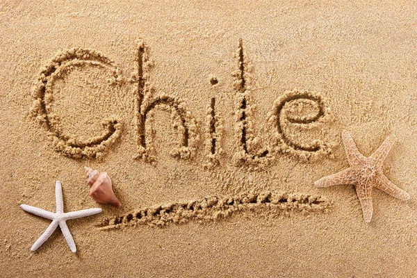 Chile lato pisanie na plaży koncepcja podróży znak — Zdjęcie stockowe