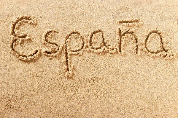 Espana Espanha mensagem de areia de praia manuscrita — Fotografia de Stock