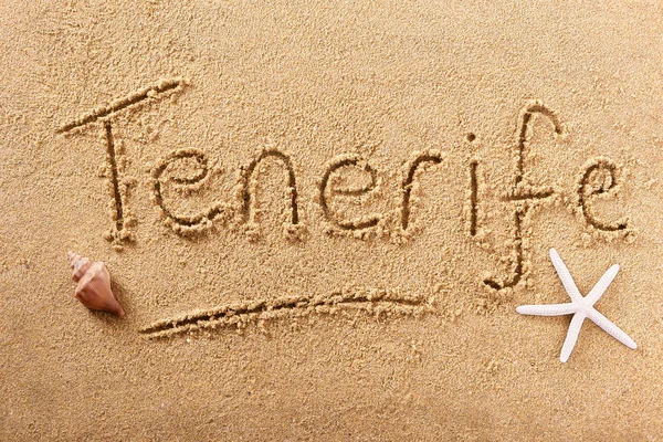 Tenerife spiaggia scritta a mano sabbia messaggio — Foto Stock