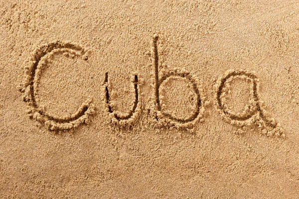 Κούβα χειρόγραφη παραλία μήνυμα άμμου — Φωτογραφία Αρχείου