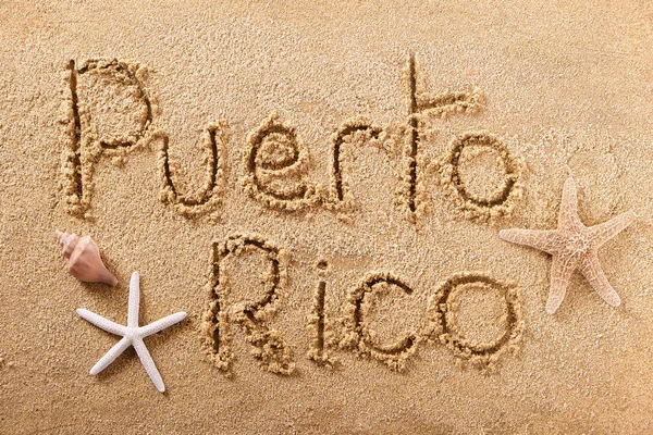Porto Riko el yazısı plaj kum mesajı — Stok fotoğraf