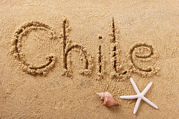 Cile spiaggia scritta a mano sabbia messaggio — Foto Stock