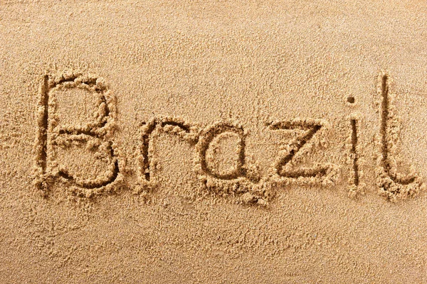 ブラジル手書きのビーチ砂メッセージ — ストック写真