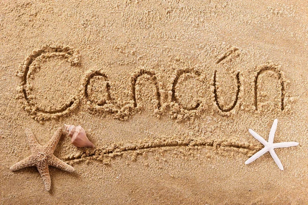 Cancun Meksika plaj kum işareti — Stok fotoğraf