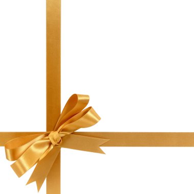 Altın hediye kurdele yay yatay alt köşe çapraz şekil izolat