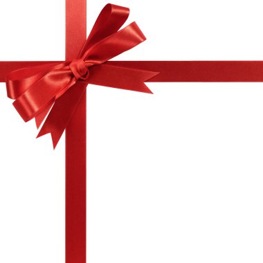 Beyaz izole kırmızı yay hediye şerit.