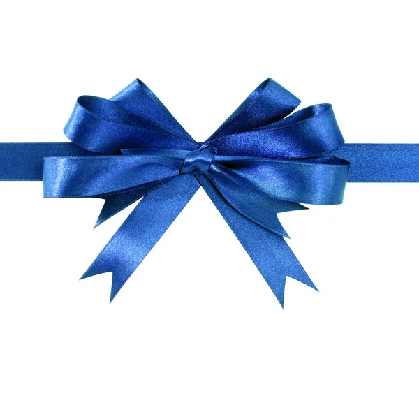 皇家蓝色礼品丝带弓直水平隔离在白色 — 图库照片