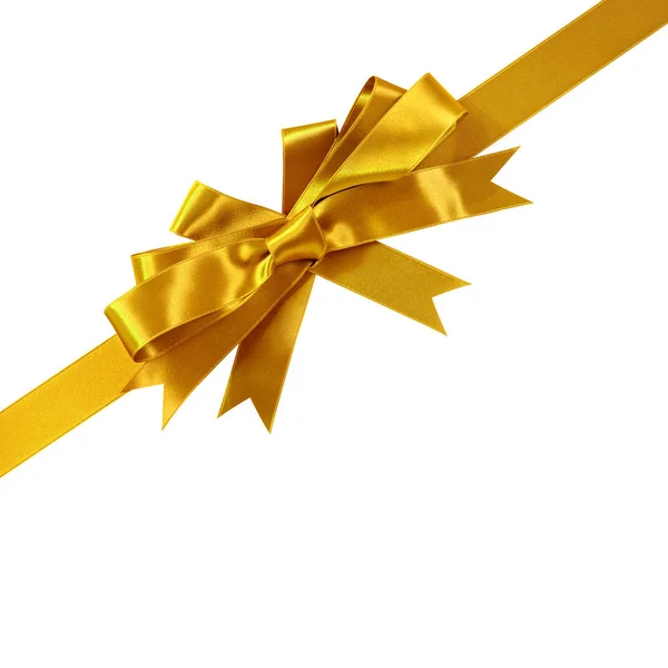 Złoty łuk prezent wstążki rogu przekątnej na białym tle — Zdjęcie stockowe
