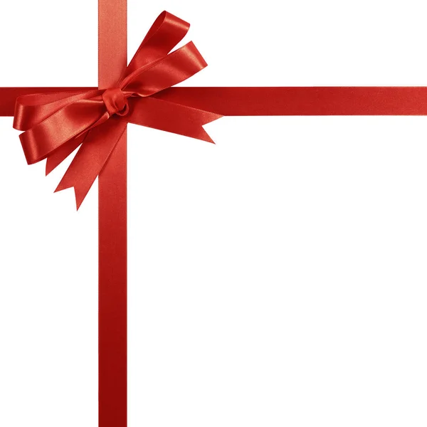 Rode Gift lint Bow verticale hoek rand frame geïsoleerd op WH — Stockfoto