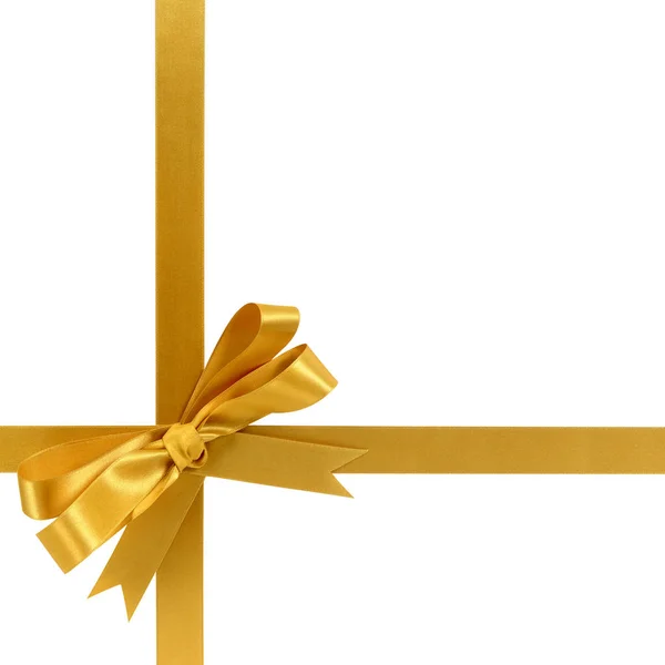 Gold gift ribbon and bow isolated on white — Stock Photo, Image
