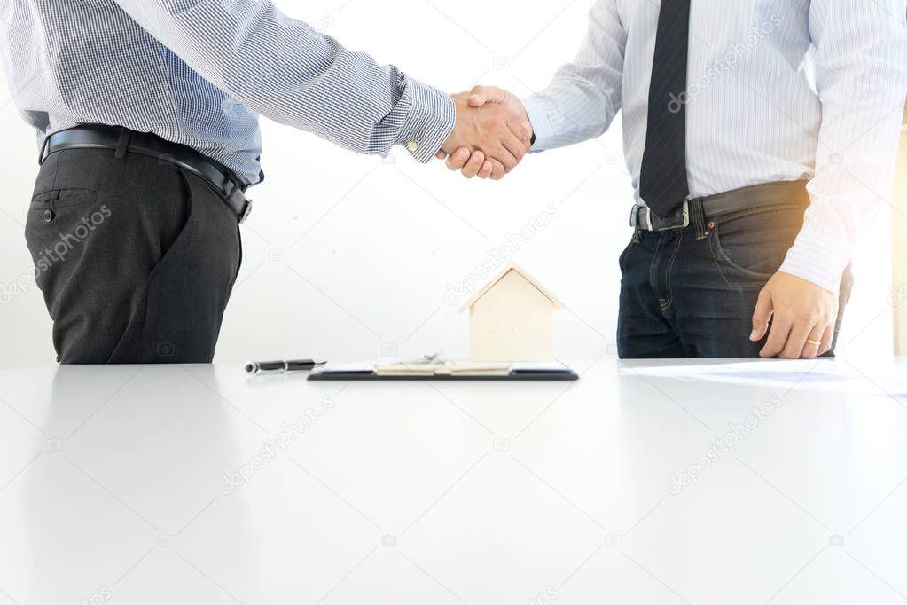 Business man handshake for sucess agreement insurance car house contact